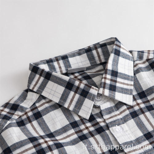 Camicia formale da uomo a quadri a maniche lunghe in cotone scozzese